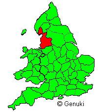 Map showing Lancashire in England