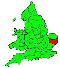 Map showing Suffolk in England